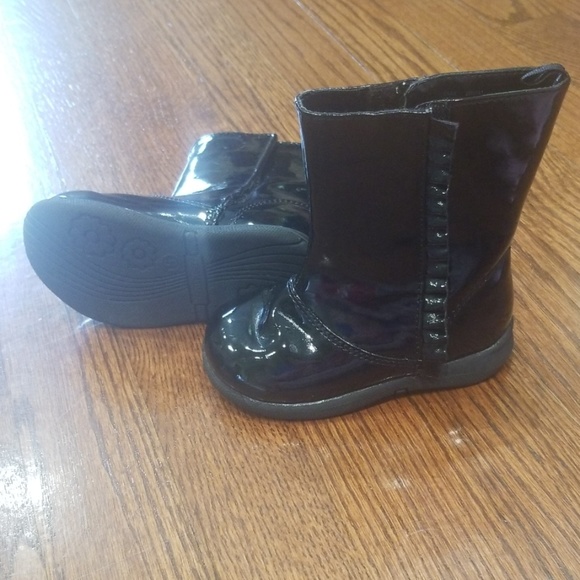 Infant Girls Faded Glory Brand Black Patent Dress Boots Size 4
